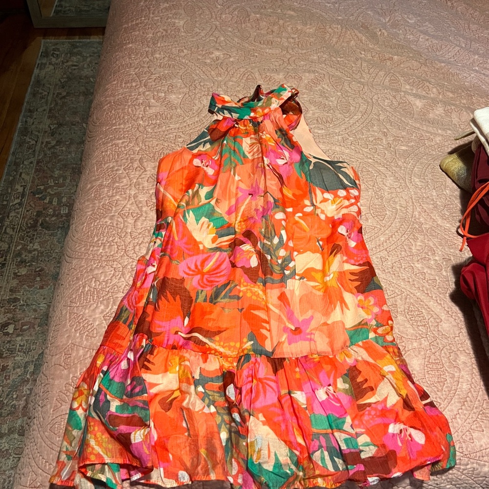 1State Floral Orange and Pink Halter dress